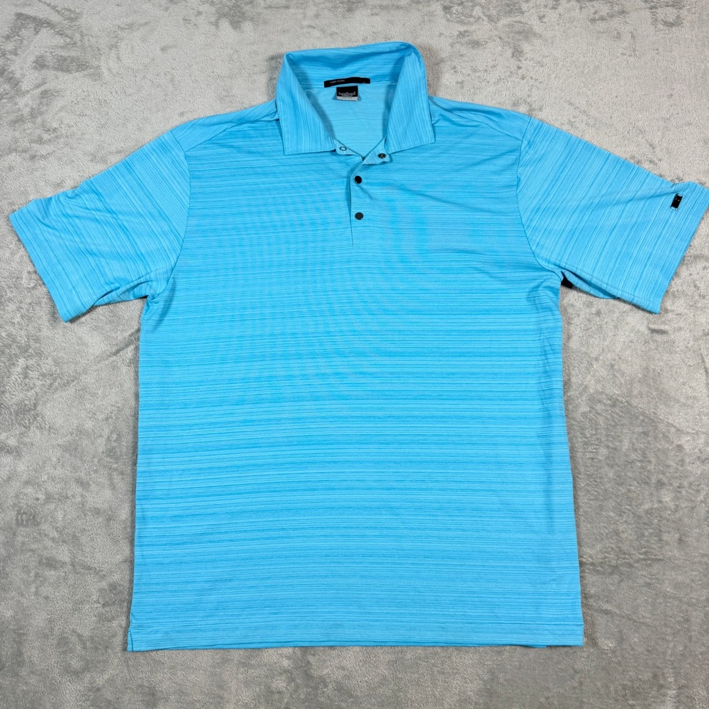 Nike Tiger Woods Mens Large Polo Shirt Blue Striped Dri-FIT Golf